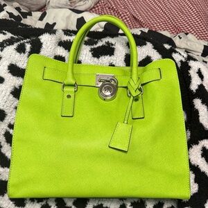 Michael Kors Neon Lime Hamilton Saffiano Leather Tote